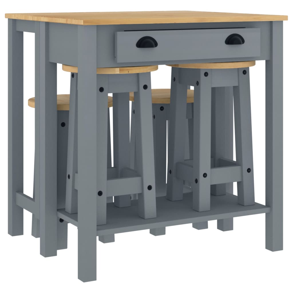 Set mobilier de bar, 5 piese, gri, lemn masiv de pin