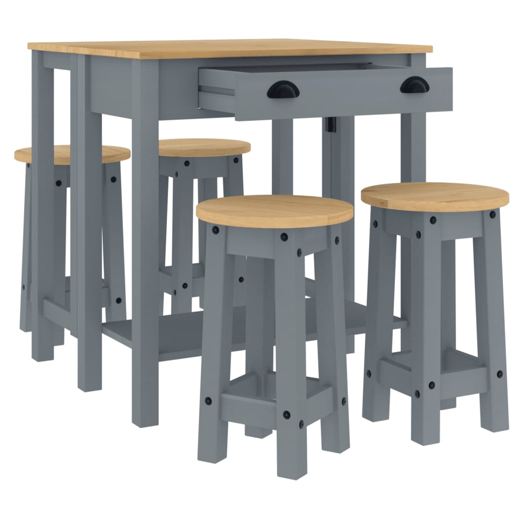 Set mobilier de bar, 5 piese, gri, lemn masiv de pin