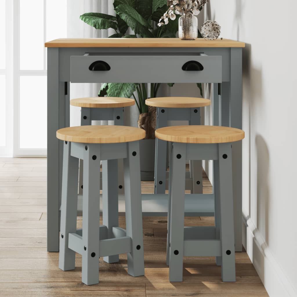 Set mobilier de bar, 5 piese, gri, lemn masiv de pin