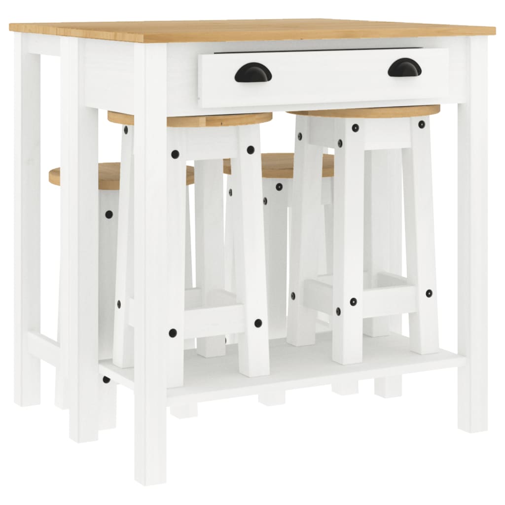 Set mobilier de bar, 5 piese, alb, lemn masiv de pin