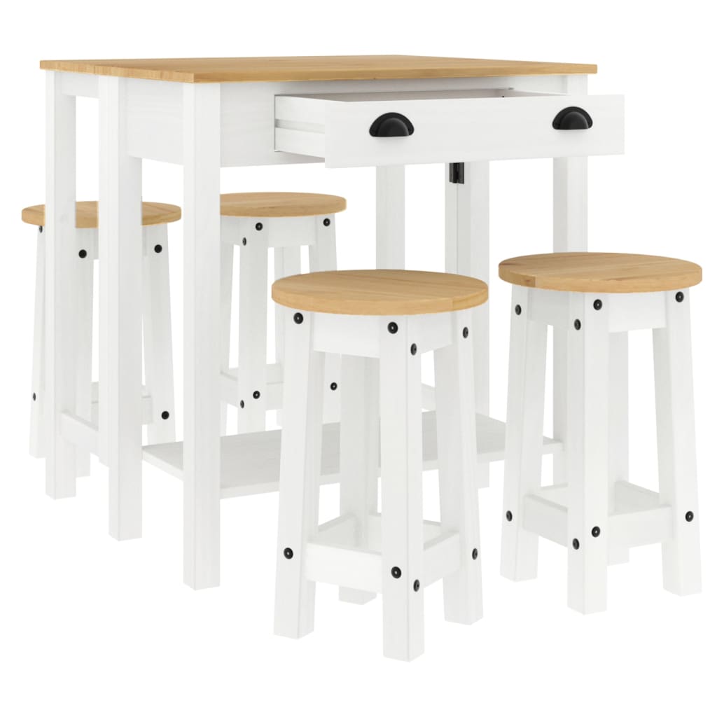 Set mobilier de bar, 5 piese, alb, lemn masiv de pin