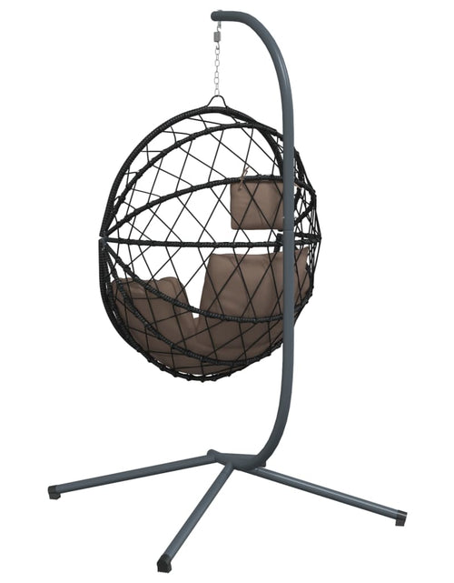Încărcați imaginea în vizualizatorul Galerie, Scaun suspendat tip ou, cu suport, taupe, ratan și oțel
