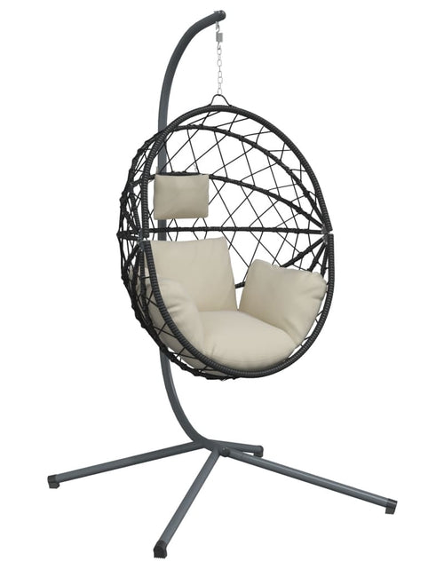 Încărcați imaginea în vizualizatorul Galerie, Scaun suspendat tip ou, cu suport, bej, ratan și oțel
