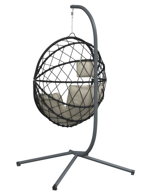 Încărcați imaginea în vizualizatorul Galerie, Scaun suspendat tip ou, cu suport, bej, ratan și oțel
