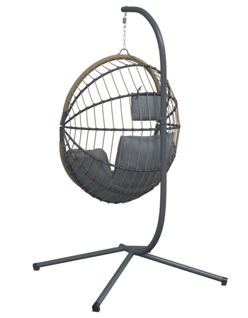 Încărcați imaginea în vizualizatorul Galerie, Scaun suspendat tip ou, cu suport, gri deschis, ratan și oțel
