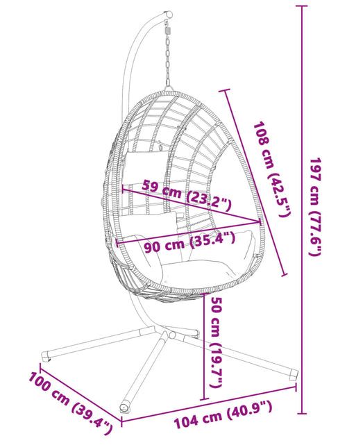 Încărcați imaginea în vizualizatorul Galerie, Scaun suspendat tip ou, cu suport, antracit, ratan și oțel
