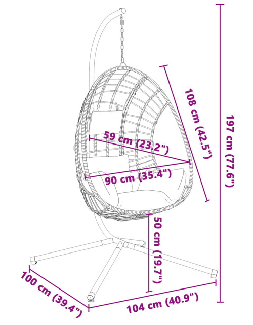 Încărcați imaginea în vizualizatorul Galerie, Scaun suspendat tip ou, cu suport, taupe, ratan și oțel
