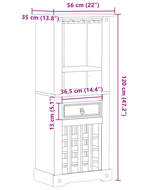 Încărcați imaginea în vizualizatorul Galerie, Raft pentru vin „Corona” 56x35x120 cm, lemn masiv de pin

