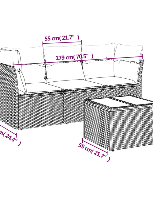 Încărcați imaginea în vizualizatorul Galerie, Set canapele de grădină, 4 piese, cu perne, maro, poliratan
