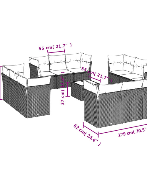 Încărcați imaginea în vizualizatorul Galerie, Set canapele de grădină cu perne, 13 piese, maro, poliratan
