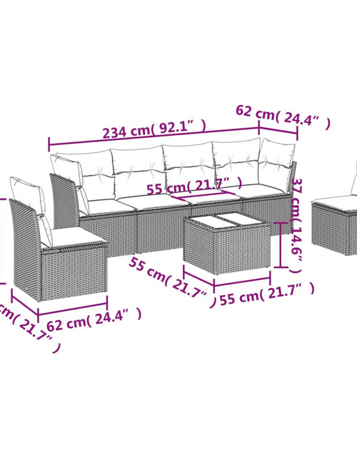 Încărcați imaginea în vizualizatorul Galerie, Set canapele de grădină cu perne, 7 piese, maro, poliratan

