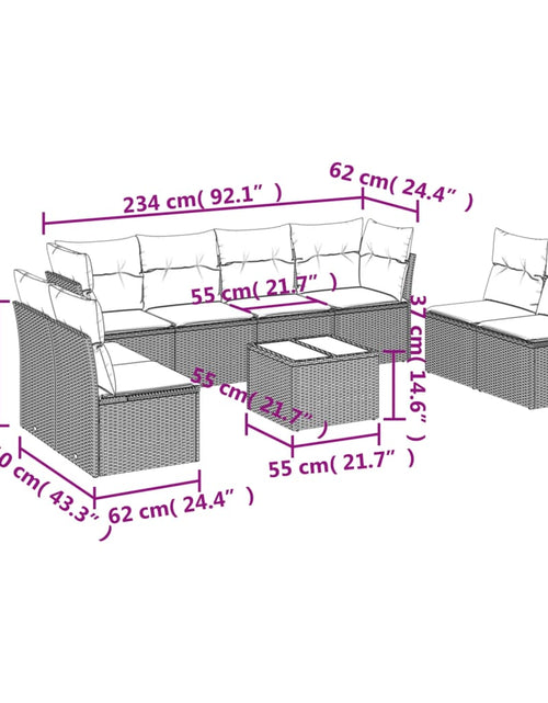 Încărcați imaginea în vizualizatorul Galerie, Set mobilier de grădină cu perne, 9 piese, negru, poliratan
