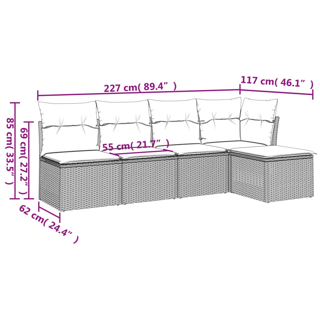 Set canapele de grădină cu perne, 5 piese, bej, poliratan