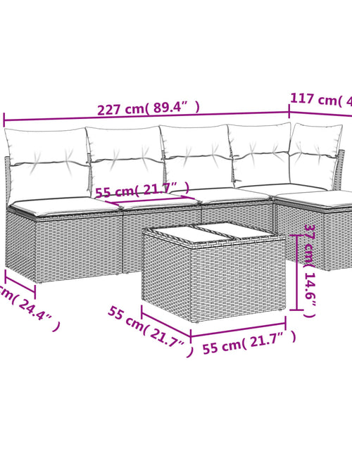 Încărcați imaginea în vizualizatorul Galerie, Set mobilier de grădină cu perne, 6 piese, negru, poliratan
