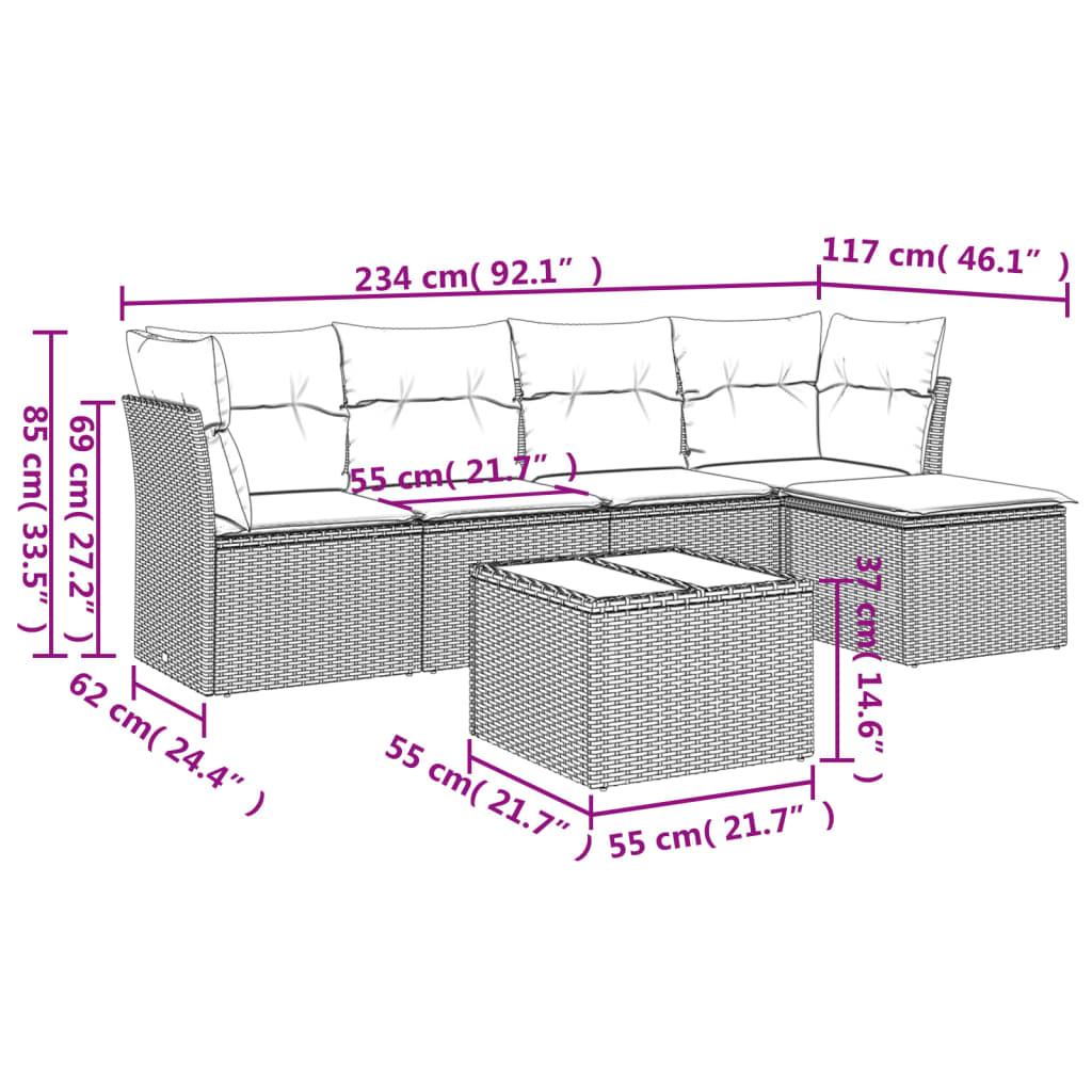 Set canapele de grădină cu perne, 6 piese, bej, poliratan