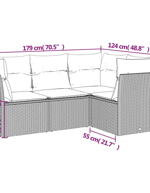 Încărcați imaginea în vizualizatorul Galerie, Set mobilier de grădină cu perne, 4 piese, negru, poliratan
