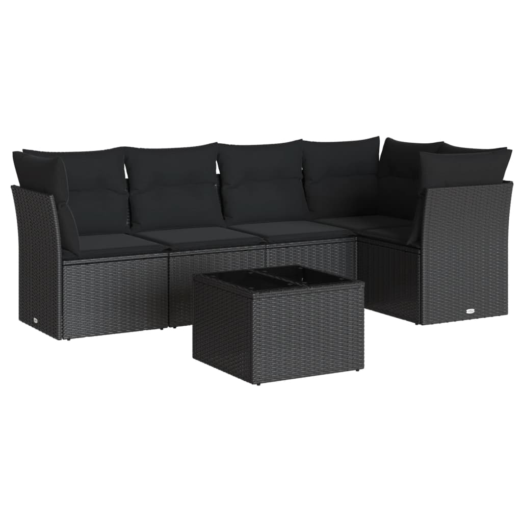 Set mobilier de grădină cu perne, 6 piese, negru, poliratan