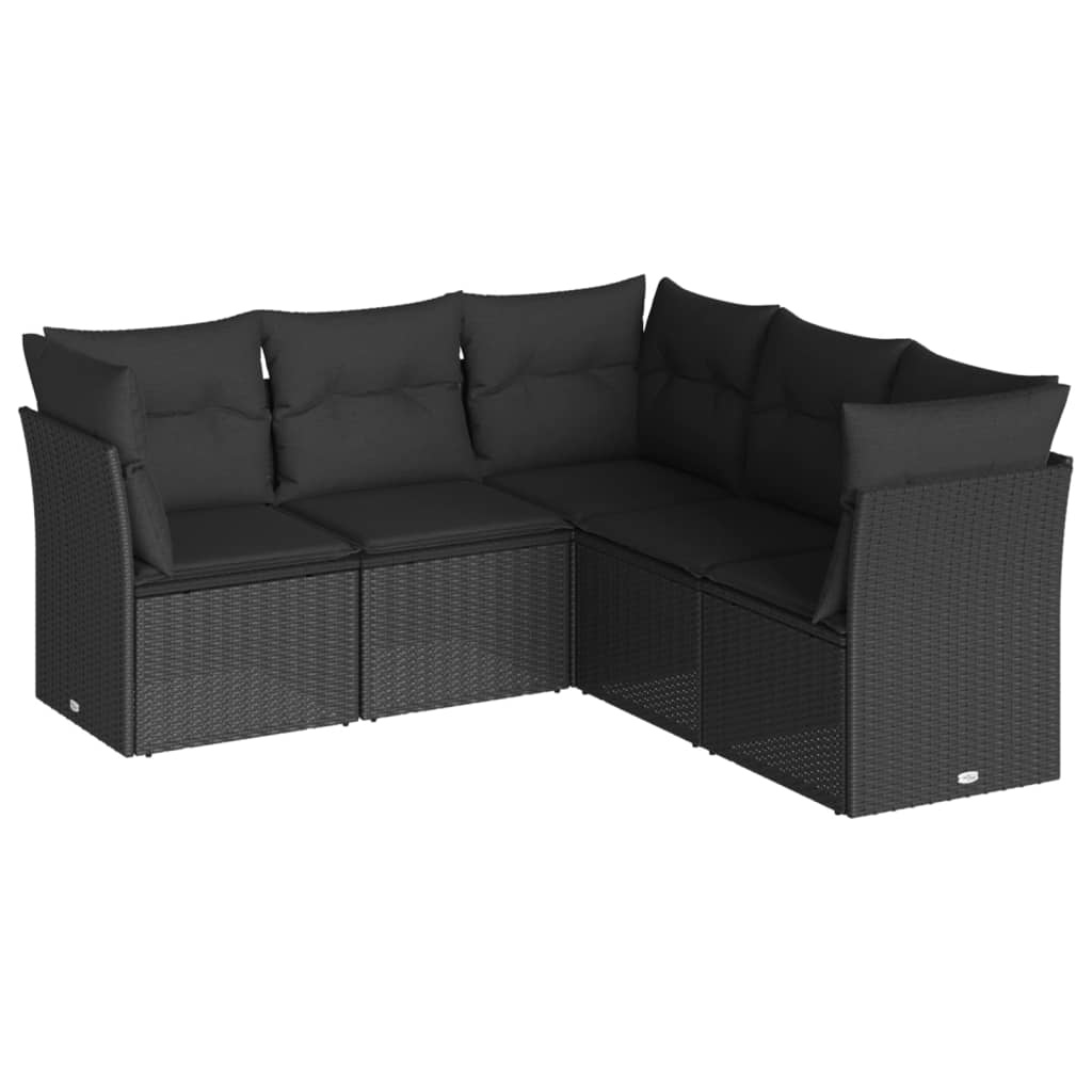 Set mobilier de grădină cu perne, 5 piese, negru, poliratan