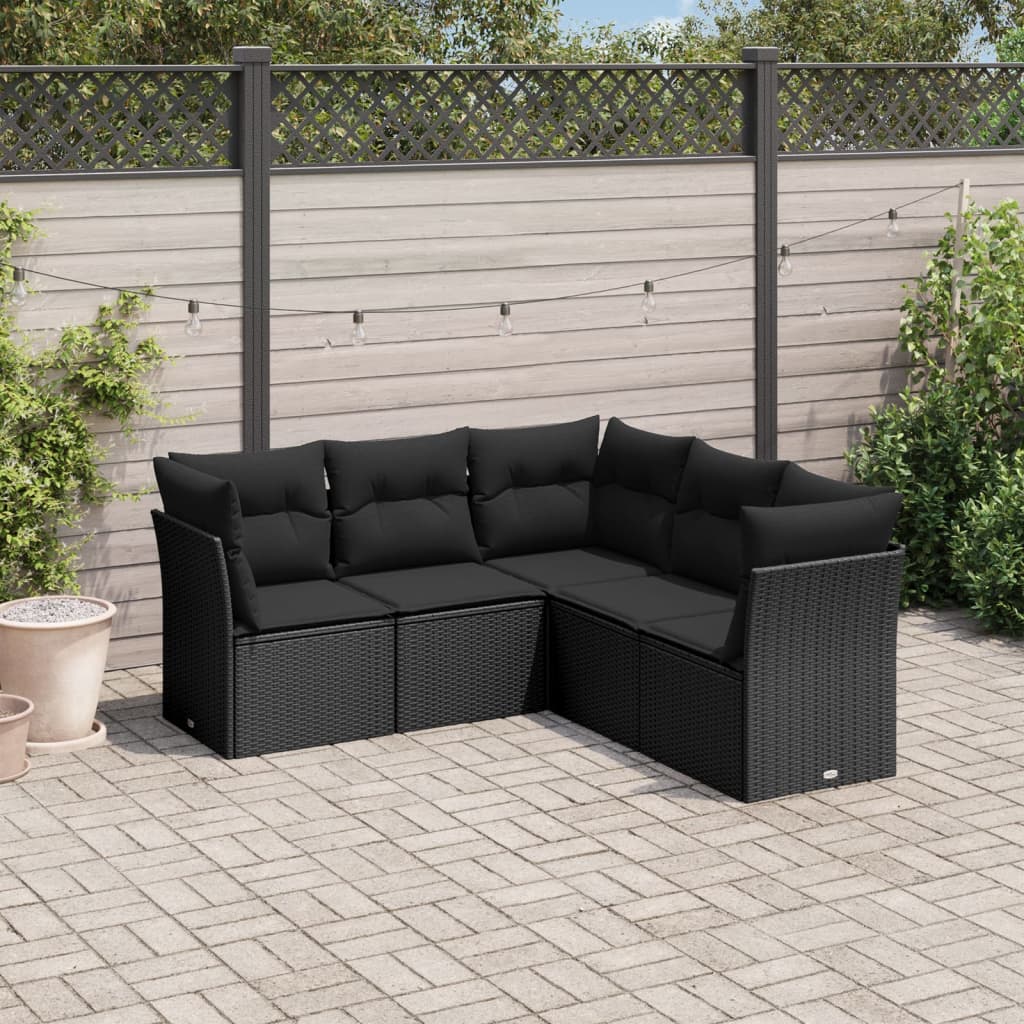 Set mobilier de grădină cu perne, 5 piese, negru, poliratan