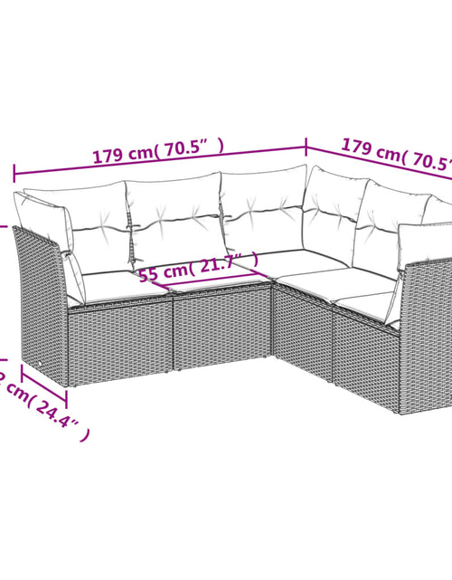Încărcați imaginea în vizualizatorul Galerie, Set canapele de grădină cu perne, 5 piese, maro, poliratan
