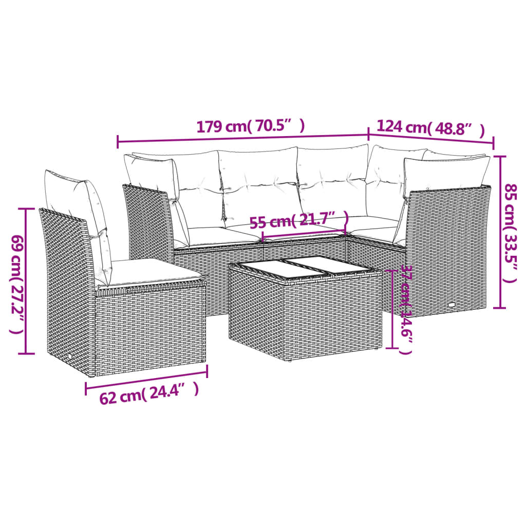 Set canapele de grădină cu perne, 6 piese, bej, poliratan