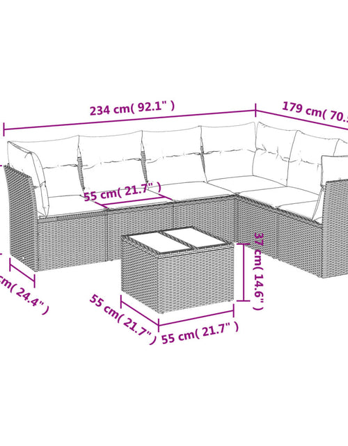 Încărcați imaginea în vizualizatorul Galerie, Set canapele de grădină, 7 piese, cu perne, bej, poliratan
