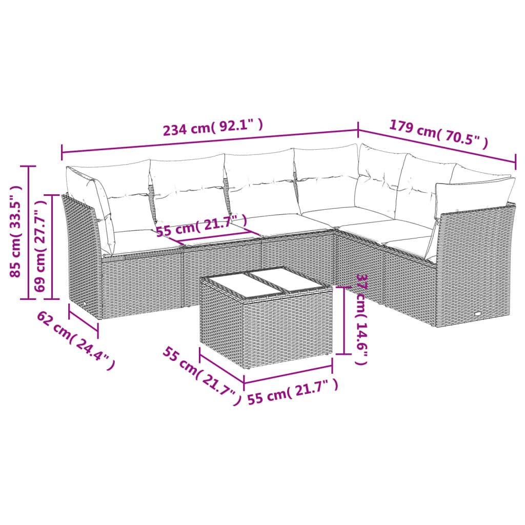 Set canapele de grădină, 7 piese, cu perne, bej, poliratan