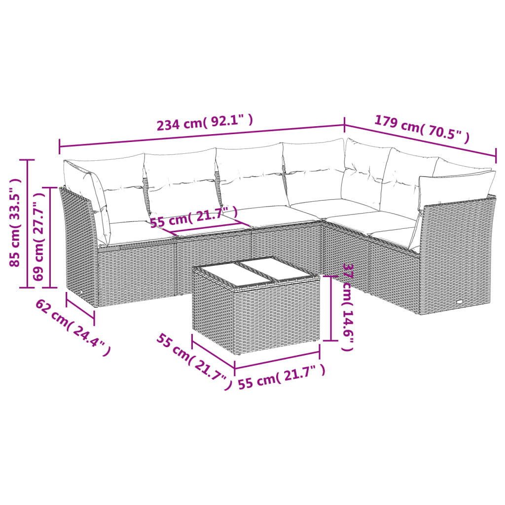 Set canapele de grădină, 7 piese, cu perne, bej, poliratan