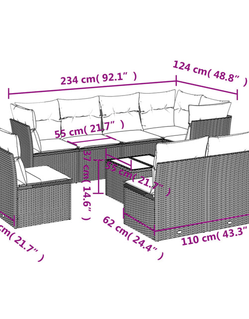 Încărcați imaginea în vizualizatorul Galerie, Set canapele de grădină cu perne, 9 piese, maro, poliratan
