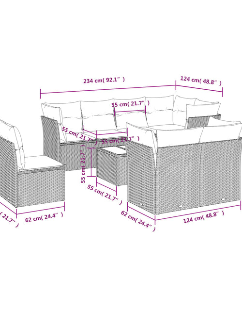 Загрузите изображение в средство просмотра галереи, Set canapele de grădină, 9 piese, cu perne, bej, poliratan
