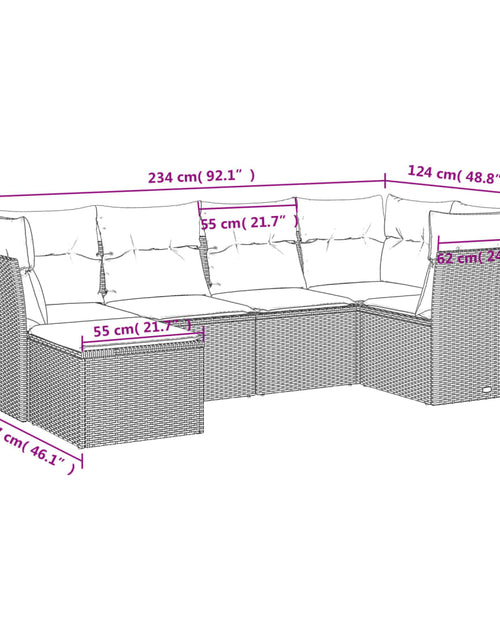 Încărcați imaginea în vizualizatorul Galerie, Set mobilier de grădină cu perne, 6 piese, negru, poliratan - Lando
