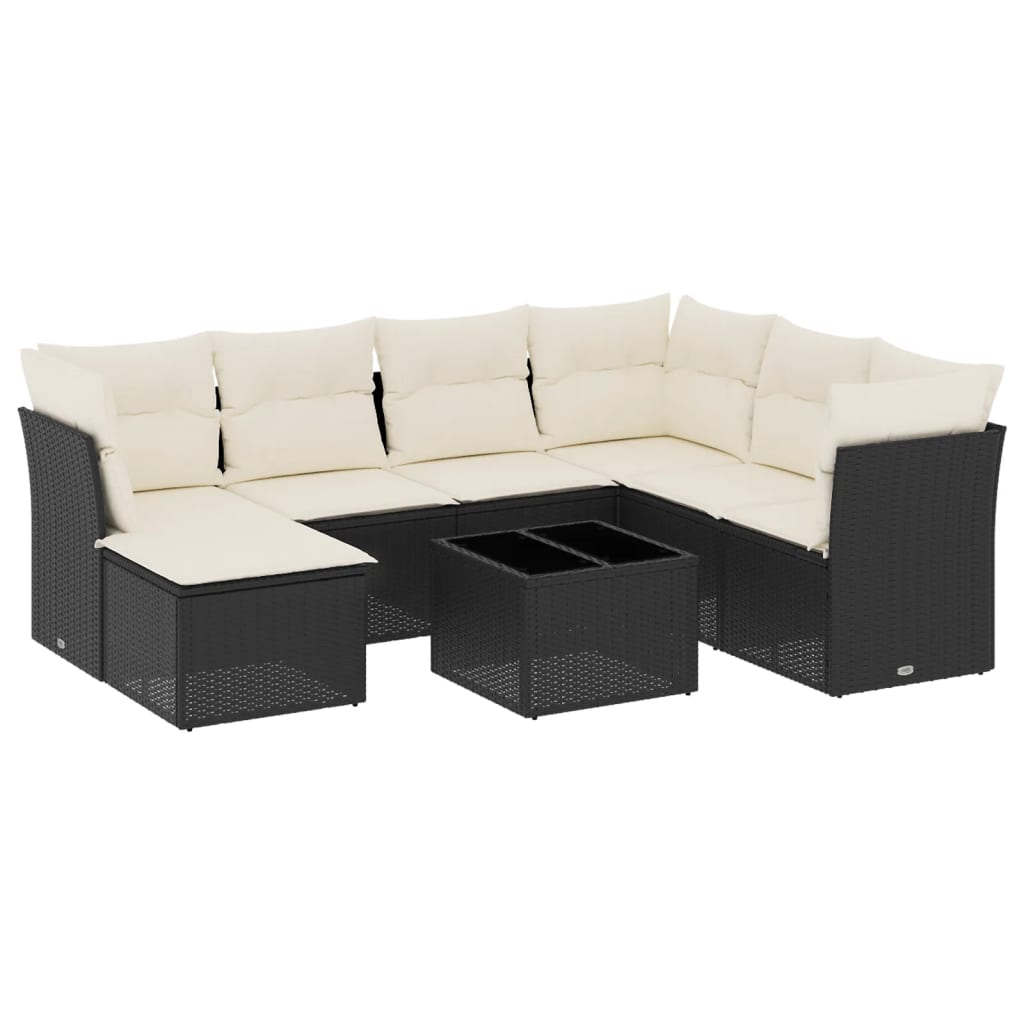 Set mobilier de grădină cu perne, 8 piese, negru, poliratan