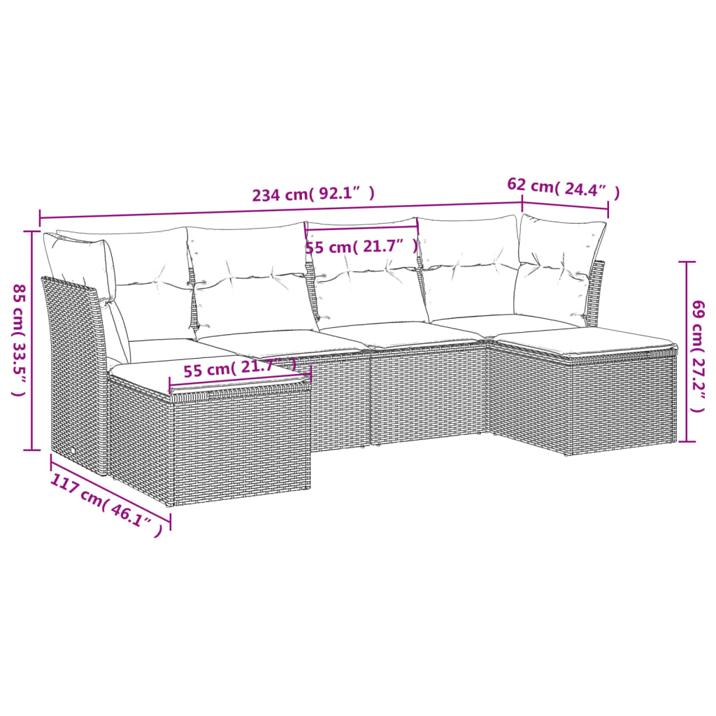 Set canapele de grădină cu perne, 6 piese, bej, poliratan