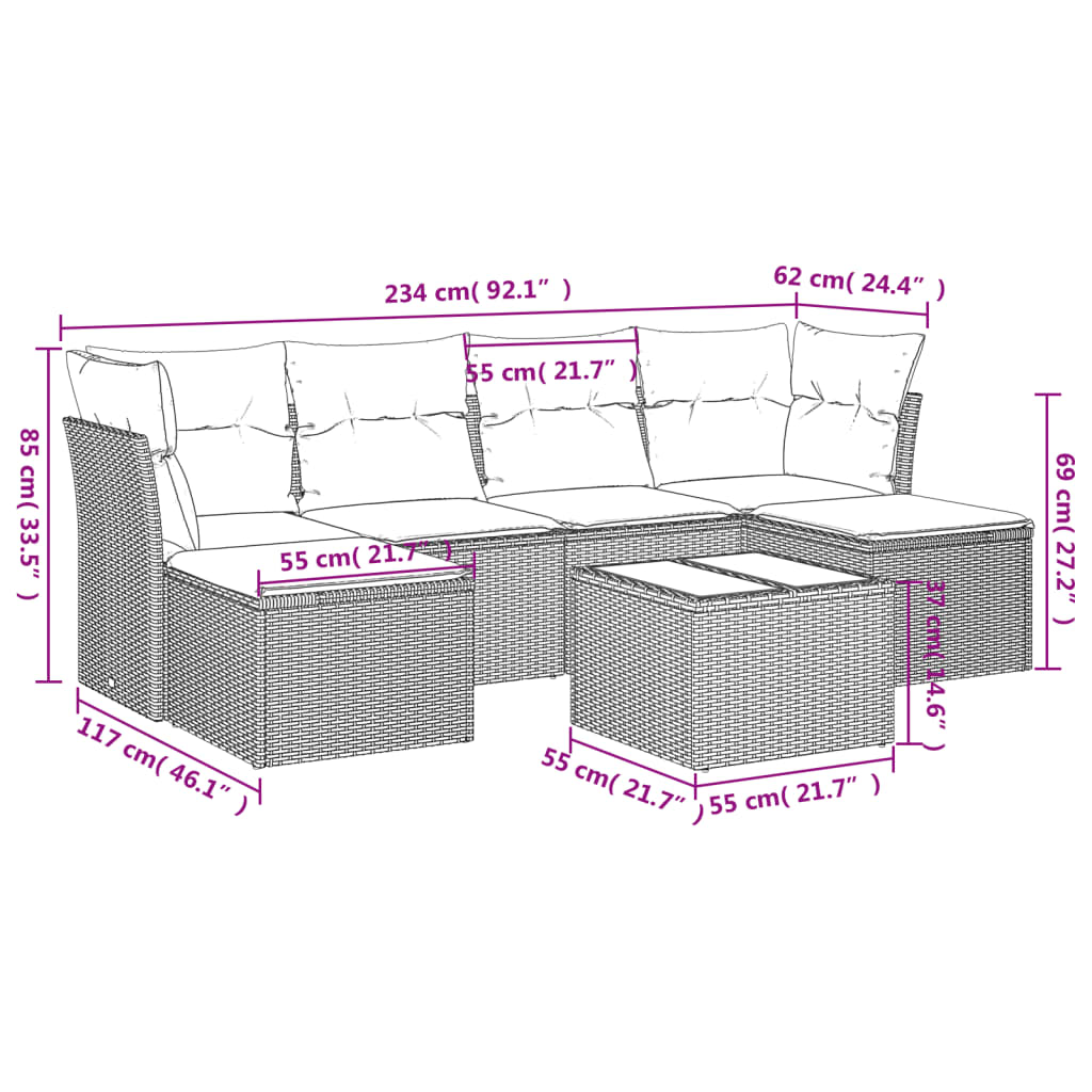 Set canapele de grădină, 7 piese, cu perne, bej, poliratan