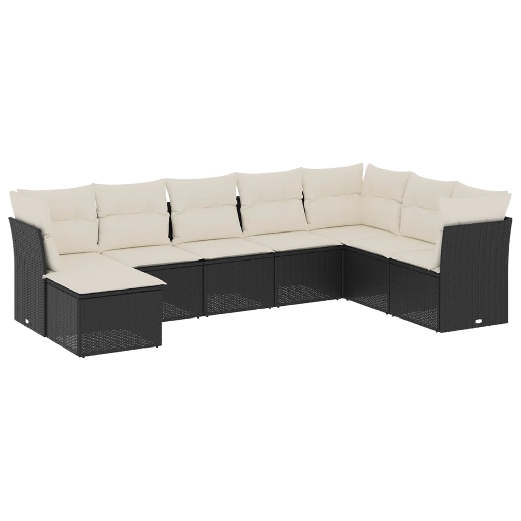 Set mobilier de grădină cu perne, 8 piese, negru, poliratan