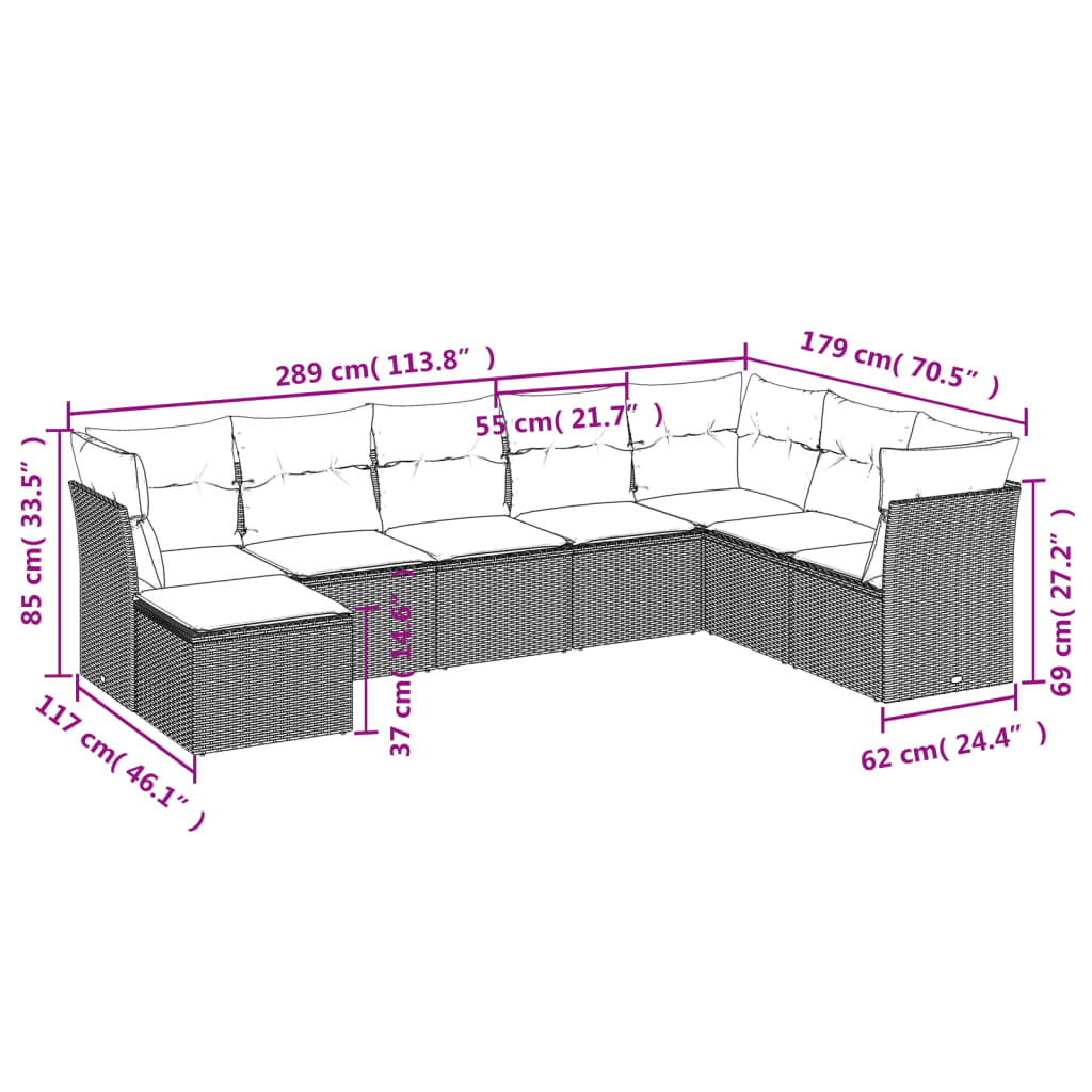 Set mobilier de grădină cu perne, 8 piese, negru, poliratan