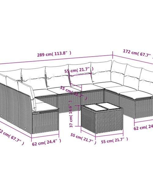 Загрузите изображение в средство просмотра галереи, Set mobilier de grădină cu perne, 10 piese, gri, poliratan
