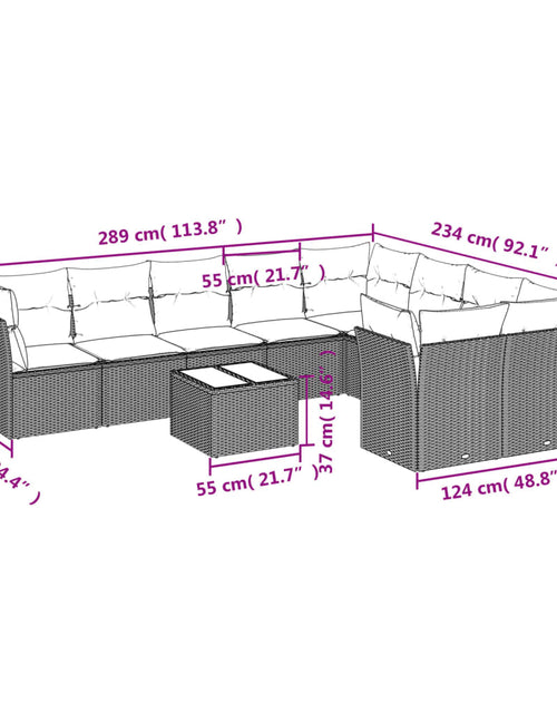 Încărcați imaginea în vizualizatorul Galerie, Set mobilier de grădină cu perne, 10 piese, gri, poliratan
