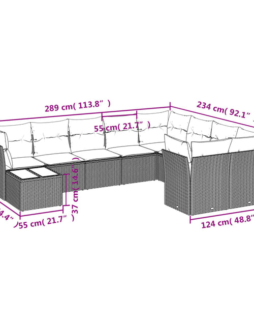 Încărcați imaginea în vizualizatorul Galerie, Set mobilier de grădină cu perne, 10 piese, gri, poliratan
