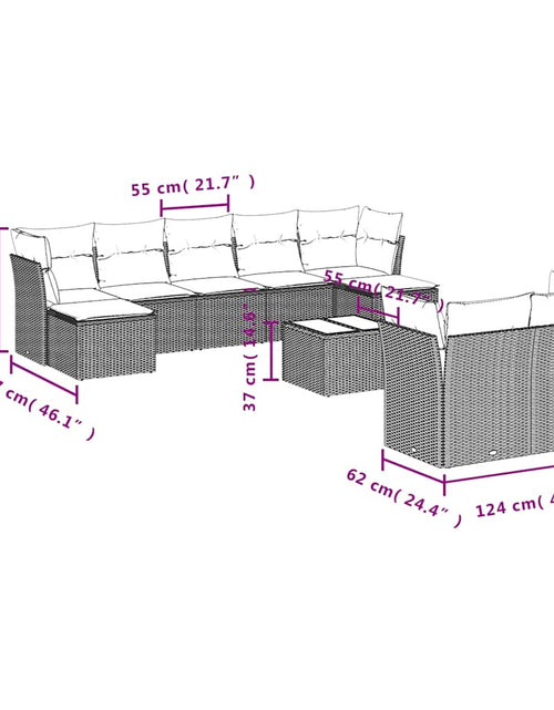 Încărcați imaginea în vizualizatorul Galerie, Set canapele de grădină cu perne, 10 piese, maro, poliratan
