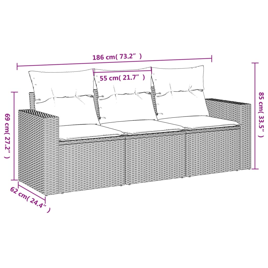 Set canapele de grădină cu perne, 3 piese gri deschis poliratan