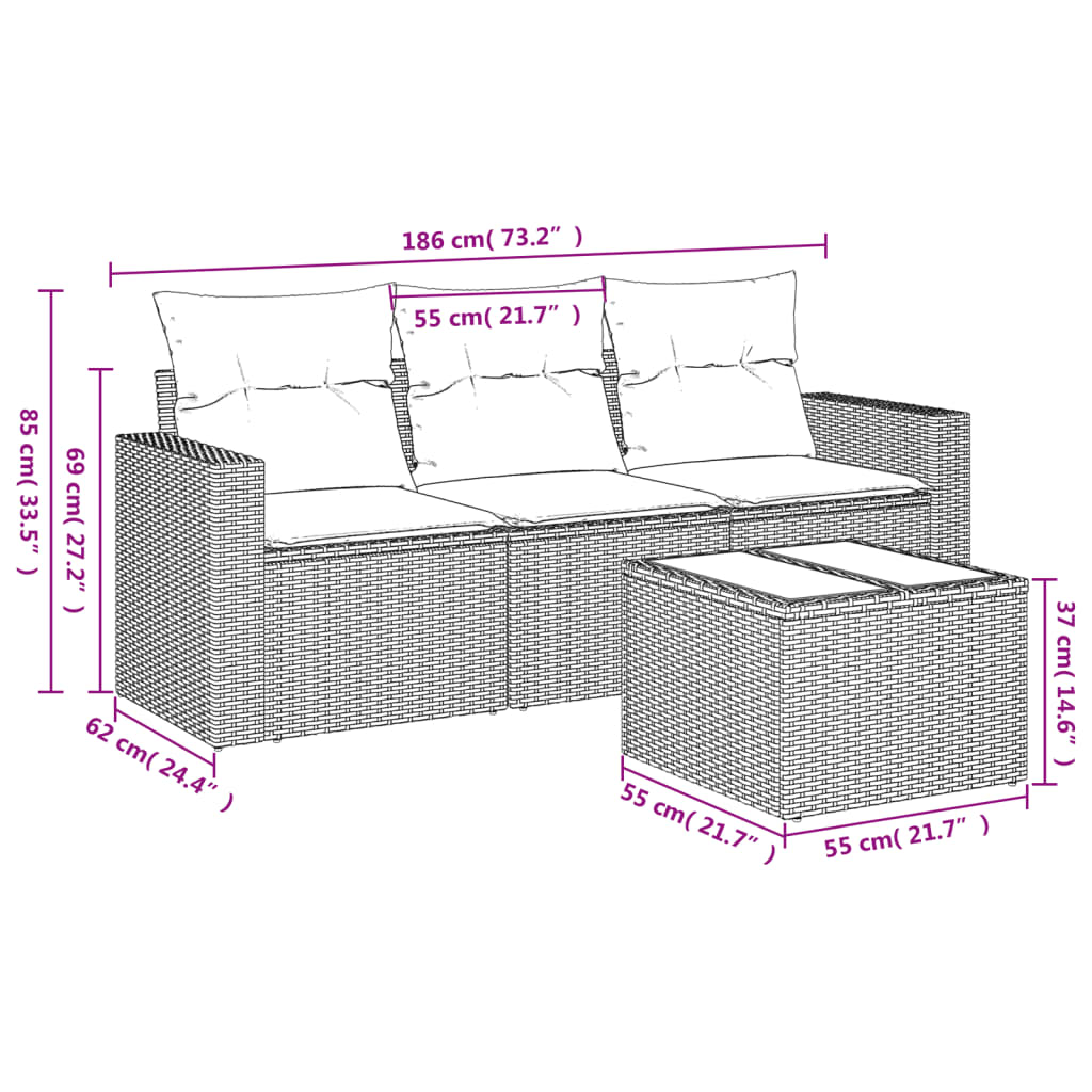 Set canapele de grădină, 4 piese, cu perne, bej, poliratan