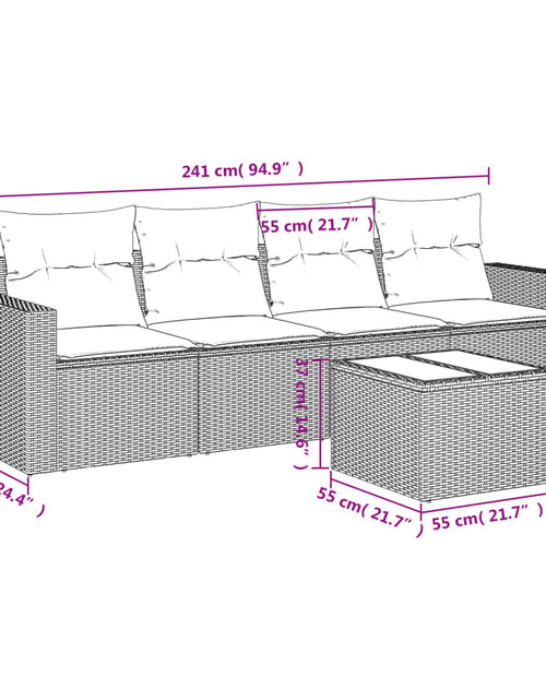 Încărcați imaginea în vizualizatorul Galerie, Set mobilier de grădină cu perne, 5 piese, negru, poliratan
