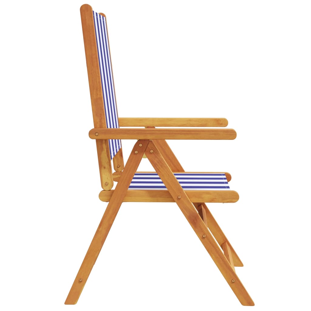 Scaune grădină rabatabile 4buc., textil albastru alb/lemn masiv