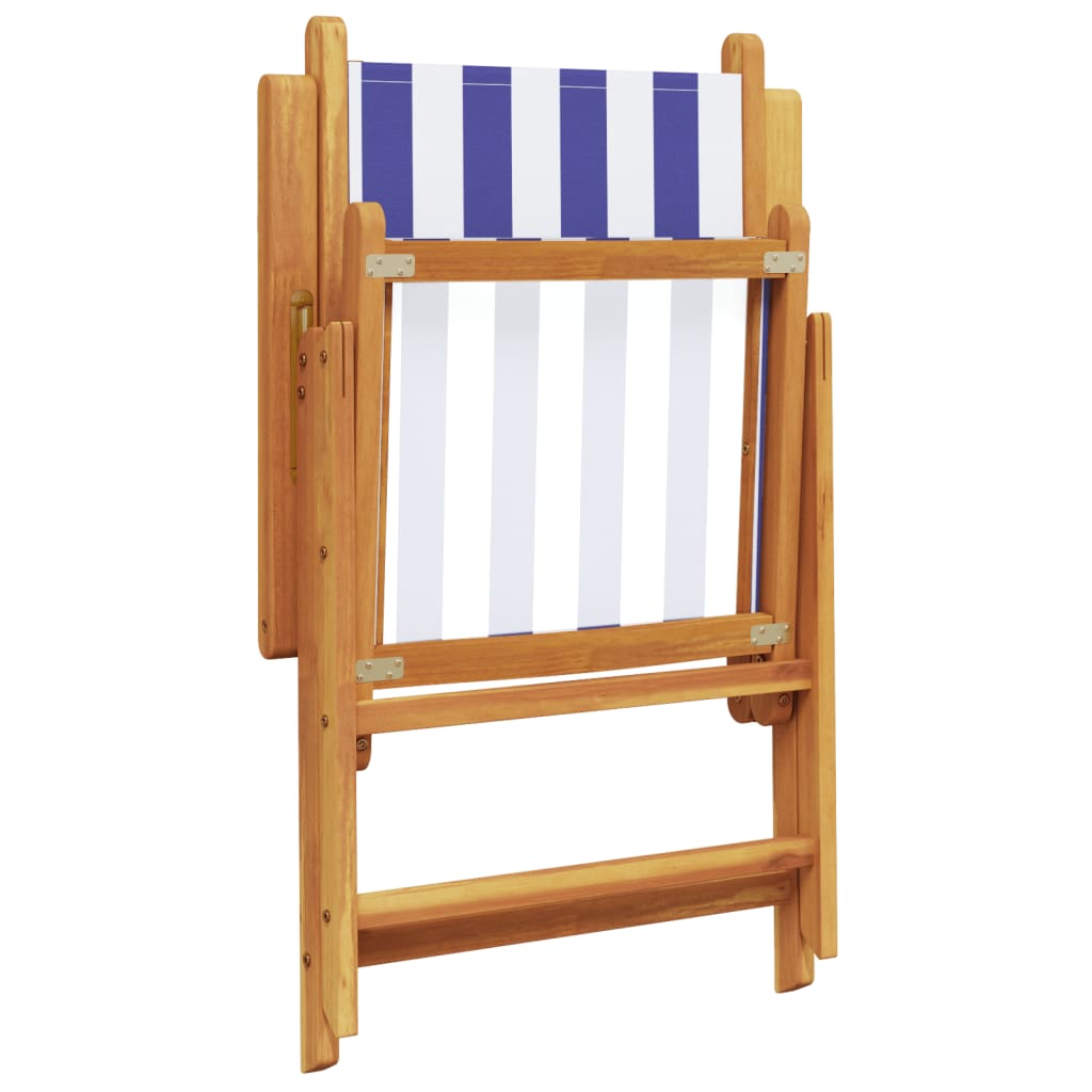 Scaune grădină rabatabile 4buc., textil albastru alb/lemn masiv