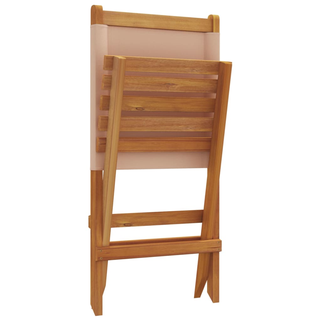 Scaune de grădină pliabile 4 buc., textil taupe/lemn masiv
