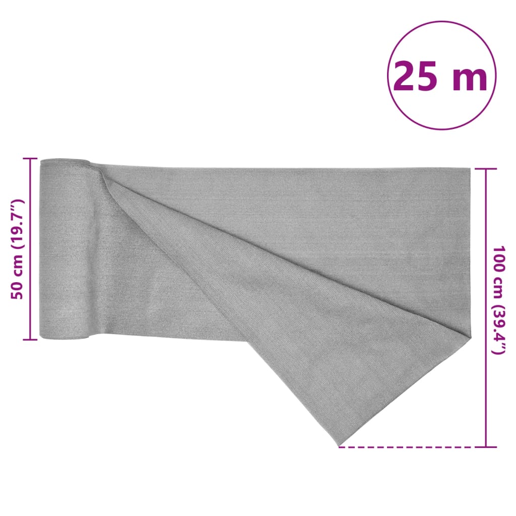 Plasă protecție intimitate, gri deschis, 1x25 m, HDPE, 75 g/m²