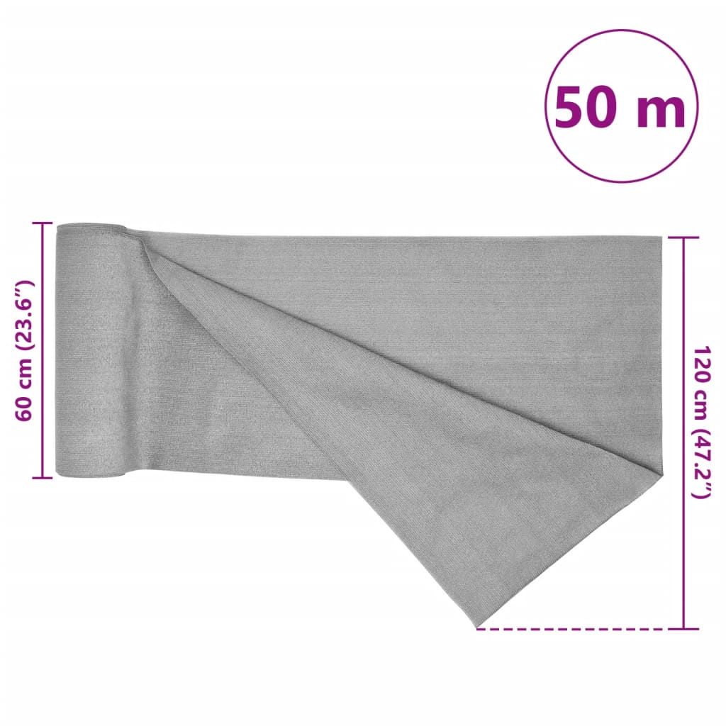 Plasă protecție intimitate gri deschis 1,2x50 m HDPE 75 g/m²