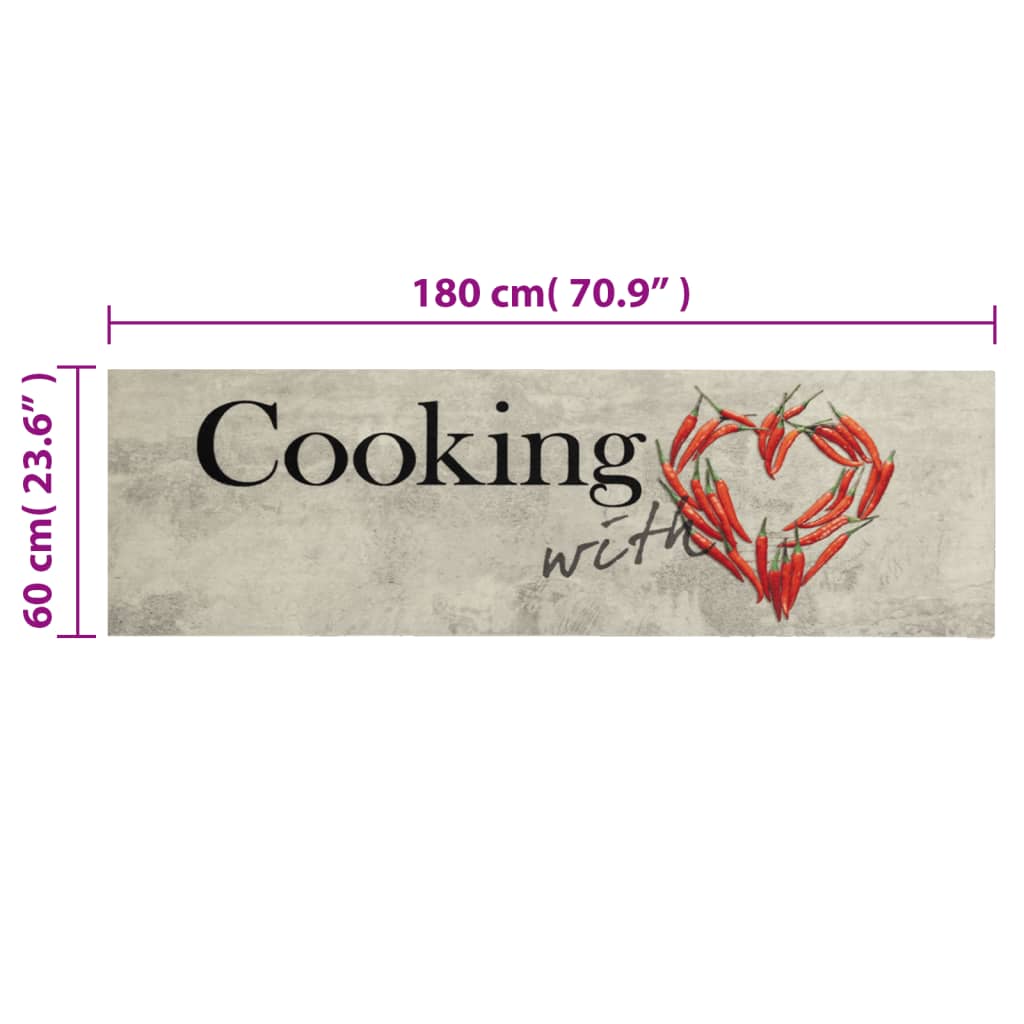 Covor bucătărie lavabil, text Cooking/ardei, 60x180 cm, catifea - Lando