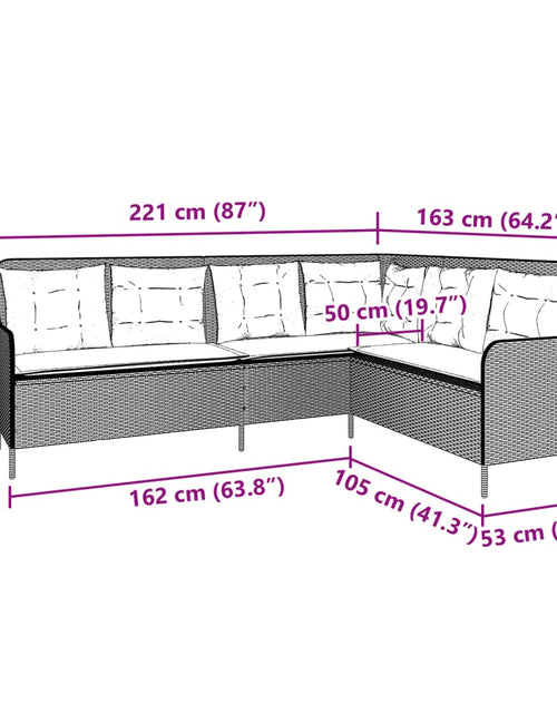 Încărcați imaginea în vizualizatorul Galerie, Canapea de grădină cu perne, formă de L, negru, poliratan
